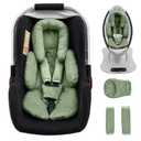 Infant Car Seat Head Support with Extra Shoulder Covers Set, Thickened Carseat Cushion for Baby, Breathable Newborn Carseat Insert for Stroller Swing (Green)