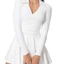 Tennis Dress for Women Long Sleeve Athletic Dress with Built in Shorts Golf Dress Workout Dresses with Pockets (Small, White)