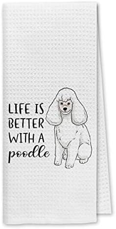 Pack of 2, Dibor Life is Better with A Poodle Kitchen Towels Dish Towels Dishcloth,Cute Poodle Puppy Dog Absorbent Drying Cloth Hand Towels Tea Towels for Bathroom Kitchen,Dog Lovers Girls Women Gifts