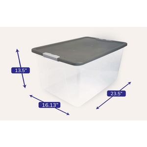 HOMZ Secure Latch, Clear Plastic Storage Organizer Bin, 64 Quart, Gray Lid - Heavy-Duty Container Box with Lid for Home, Office, and Garage