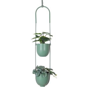 Metal Hanging Planters 2 Tiers Indoor Outdoor Modern Plant Hangers Wall Ceiling Hanging Flower Pots Baskets Kitchen Room Decor(Green)