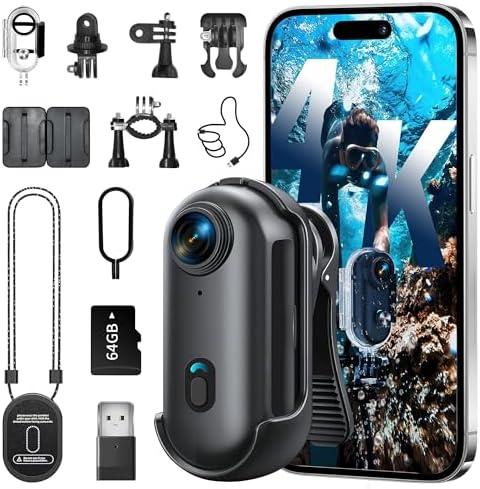 4K Mini Body Camera, Wearable Action Body Cam, Sports Action Camera， Thumb Size Hands-Free Recording Body Worn Camera, Premium Portable Camcorder Mount Anywhere for Work, Travel, Fishing, Pet Walking
