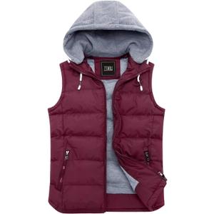 ZSHOW Women's Outerwear Vest Hooded Puffer Vest Padded Winter Vest Jacket (Wine Red) Large