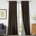 PRIMROSE 100% Full Blackout Brown Velvet Curtains 90 inch Long for Living Room,Set of 2 Liner Rod Pocket Back Tab Thermal Window Curtains Room Darkening Heavy Decorative Curtains Drapes for Bedroom