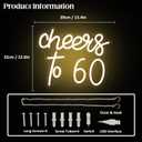 Cheers to 60 Neon Sign 60th Birthday LED Neon Lights for Wall Party Decor, 15.4x12.6 inches