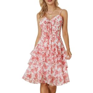 GRACE KARIN Women Summer Dress Boho Casual Floral Party Beach Dress, Pink floral, M