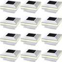 Dynaming 12 Pack Solar Post Lights, Outdoor Solar Powered Decorative Post Cap Light, White Shell & Warm White LED Lighting for Fence Deck Patio, Only Fit 3.5"x3.5" Wooden Posts