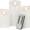 Flameless Candles with Remote, Battery Operated Wax LED Flickering Candles - Set of 3 (White) with Timer for Home Decor, Perfect for Christmas Party White