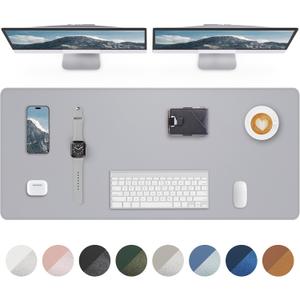 Leather Desk Pad Protector-48 x 24" Computer Desk Mat, Large Mouse Pad, Non-Slip Desk Pad, Waterproof PU Leather Desk Blotter Mat, Desk Cover Mat for Office and Home (Light Grey)