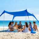 AMMSUN Beach Tent Sun Shelter, 10x10.5 FT Beach Canopy Tent Sun Shade with 4 Sand Anchor & Sand Bags | UPF 50+ Protection | 4 Thickened Poles | Windproof & Lightweight for Camping, Blue