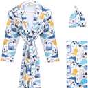 Mommy and Me Robe and Swaddle Set Floral Maternity and Baby Matching Delivery Blanket Headband for Mom Girl Boy 4pcs (Large-X-Large, Blue Dinosaur 4pcs)