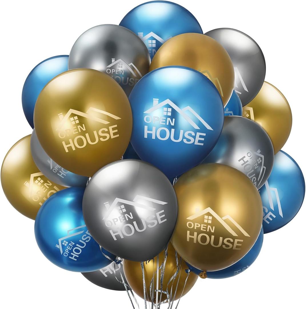 HyDren 72 Pcs Open House Balloons House for Sale 15.7 Inches Metallic Balloons for Real Estate Supplies Signs for Yard Sign