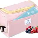 Genteen Small Cooler Bag with Ice Packs,Freezable Lunch Bag/Snack Bag,Small Insulated Bag Reusable Lunch Bag Kids with Zip Closure & Buckle Handle for Travel/School/Work,Pink