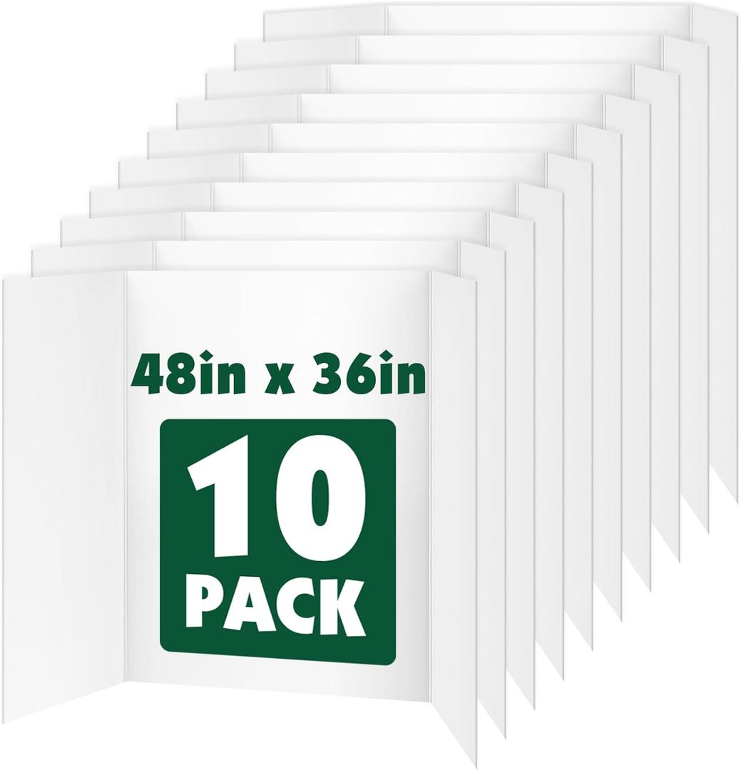 10 Pack White Trifold Poster Board, 36in x 48in Corrugated Project Board