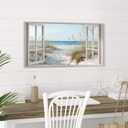 Beach Window Wall Art Canvas: Relaxing Bedroom Living Room Blue Ocean Coastal Scene Picture Modern Tropical Sea Landscape Painting Print Decor Horizontal Summer Seascape Artwork for Home, 40"L x 20"W