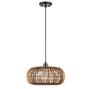 GLOBE Electric 2in1 Fitz 1-Light Plug-in or Hardwire Pendant Lighting, Rattan Shade, Black Socket