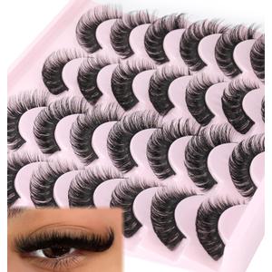 False Eyelashes Russian Strip Lashes Volume Fake Eyelashes Extension D-Curly Wispy Handmade Soft Reusable 14 Pairs Lashes Pack