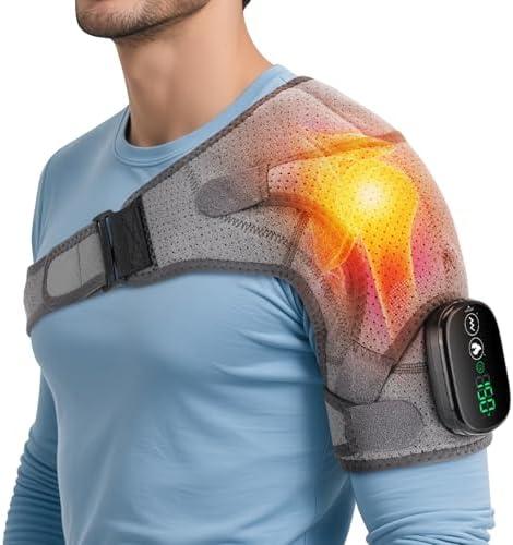 Heated Shoulder Wrap with Massage, Shoulder Heating Pad for Rotator Cuff Frozen Shoulder, Cordless Shoulder Heating Pads Shoulder Massager with Heat