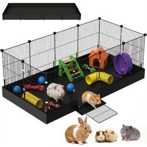 Guinea Pig Cages DIY Small Animal Playpen with Waterproof Liner, Expandable Cage for Guinea Pigs, Metal Wire Yard Fence Rabbit Cage (12 Panels - 48"L x 24"W x 16"H)