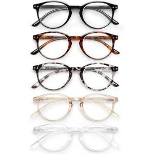 JOLISU 5 Pack Reading Glasses For Women/Men-Blue Light Blocking Computer Reader w/Round Frame - Retro Clear Lens Fake Eyeglasses（2.5）