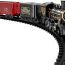 TEMI Steam Train Toy Set for Boys 3 4 5 6 7 Years, with Sounds & Light, Electric Classical Engine Locomotive for Kids, Rechargeable Model Train Kit for Christmas Tree, Cargo Car Railway Tracks (Black-medium Size)