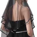 EllieWely 2 Tiers Ribbon Edge Fingertip Wedding Bridal Veil F50