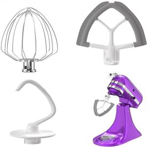 3Pcs Flex Edge Beater Dough Hook Wire Whip Kitchen Aid Mixer Attachments Set - Compatible with 4.5-5 Quart Tilt-Head Stand Mixers for Baking Whipping Kneading