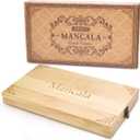 AMEROUS Wooden Mancala Board Game Set - Upgraded Larger Size - 72+8 Bonus Multi Color Glass Stones - Folding Board - Gift Package -Instructions, Portable Board Game for Adults, Kids