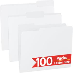 100 Packs White File Folder,Paper File Folders Letter Size,1/3-Cut Tabs,8.5x11 Manilla File Folders for Office Filing,School Projects and Home,Organizer Documents