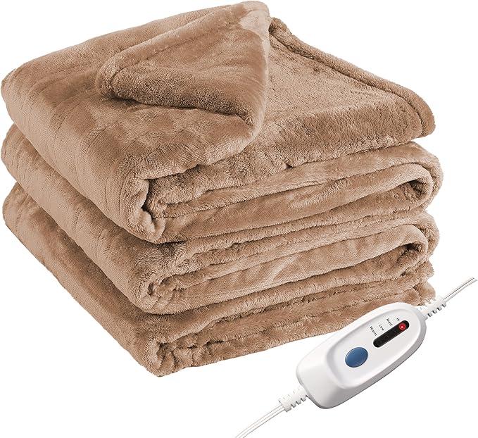 Eydna Electric Heated Blanket Full Size 72"×84" with 9 Heating Levels & 110Hs Auto Off，Double Sided Plush Sherpa, Energy Efficient, Machine Washable, for Couch & Bed, Light Brown