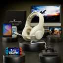 Gaming Headset for PS5 PS4 PC, Wired Headsets with 7.1 Surround Sound, H-7 Gaming Over Ear Headphones with Noise Cancelling Flexible Mic Memory Earmuffs, for PC/PS5/PS4/XboxSeries X/S/Switch (White) (Beige)