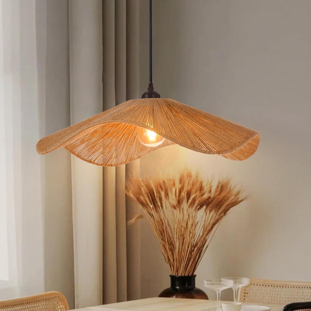Arturesthome Rustic Farmhouse Chandelier Wicker Pendant Light Woven Ceiling Hanging Lighting for Dining Room Kitchen Hallway Foyer 19.6"