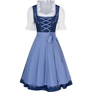 JASAMBAC Women's German Dirndl Dress Costumes 3 Pieces for Oktoberfest Carnival (2XL. Gray Blue)