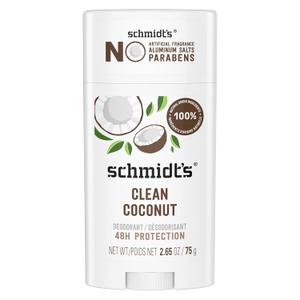 Schmidt's Aluminum-Free Vegan Deodorant Clean Coconut for Women and Men, with 24 Hour Odor Protection, Natural Ingredients, Cruelty-Free, 2.65 oz (2.65 Ounce (Pack of 1))