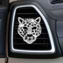 2 Pcs Bling Leopard Air Vent Clips, Crystal Car Air Fresheners Vent Clips Diffuser Vent Clip Rhinestone Leopard Decoration Car Interior Decor Bling Accessories for Women (Silver)