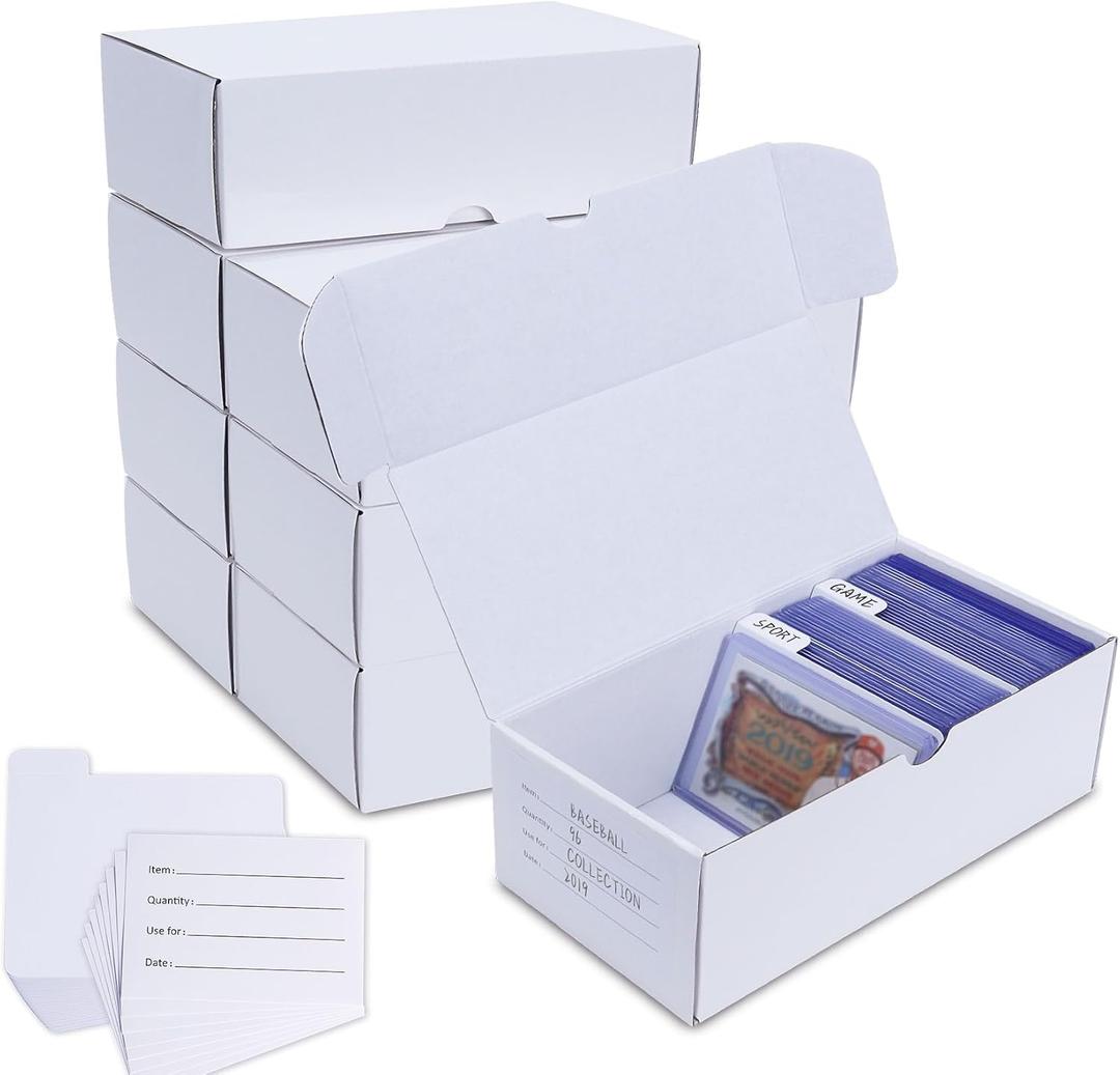 Toploader Storage Box, 8-Pack100 Count Corrugated Cardboard Trading Card Top Loaders with Dividers & Labels for TCG/Magic/Mtg Organizer and Collection