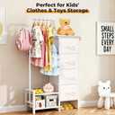 Dresser with Hanging Rack - 52" Tall Clothes Rack with Drawers, 4 Drawers & 4 Side Bags, Fabric Chest of Drawers with with Bottom Shelves, Kids Dresser for Bedroom, Living Room-White