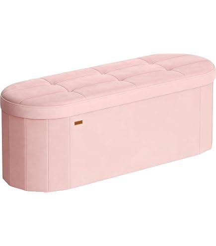 Storage Ottoman Bench Tufted Oval Ottomans for Living Room Foot Rest, Chest Box Velvet Bench with Storage, Pink 43"x15"x15" (Pink)