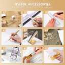 DRQ Gold Desk Accessories, Office Supplies Acrylic Stapler Set, 10Pcs Set for Office with Stapler, Tape Dispenser, Pens, Pen Holder, Phone Holder, Tape, Ruler, 1 Box Staple, Scissors and 1 Box of Clip