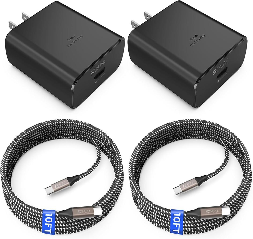 Super Fast Charger USB C, 2-Pack Type-C Super Fast Charger Wall Charging Block with 2X 10FT Cable for Samsung Galaxy S26 Ultra/S26/S25+/S25 Ultra/S24+/S23/S22/S20,Note 10/20, Tab S9...