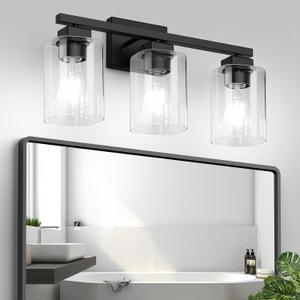 BesLowe 3-Light 19" Bathroom Light Fixture, Modern Black Vanity Light, Bathroom Lighting Fixtures Over Mirror, Matte Black Wall Sconce Lamp, Wall Lights for Living Room Bedroom Hallway