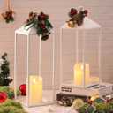 MATAHUM Modern Farmhouse Lantern Decor, 17" 13" Set of 2 Wedding Lantern Centerpiece with Pillar Candle, White Candle Lanterns Decorative for Wedding, Mantle, Porch, Indoor, Outdoor, Valentine Decor