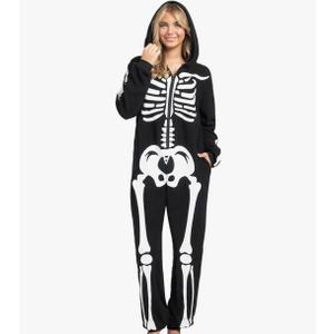 Spooktacular Creations Halloween Skeleton Jumpsuit Adult Skeleton Costume Hooded Jumpsuit Cosplay Costume Sleepwear Homewear XL