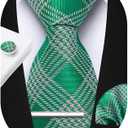 HISDERN Plaid Ties for Men Classic Checkered Tie and Pocket Square Cufflinks Tie Clip Set Woven Men's Necktie Business (Green)