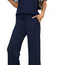 Two Piece Sets for Women Wide Leg Pants Beach Vacation Clothes Summer Outfits Travel Mock Neck Lounge Sets (Blue, XXL)