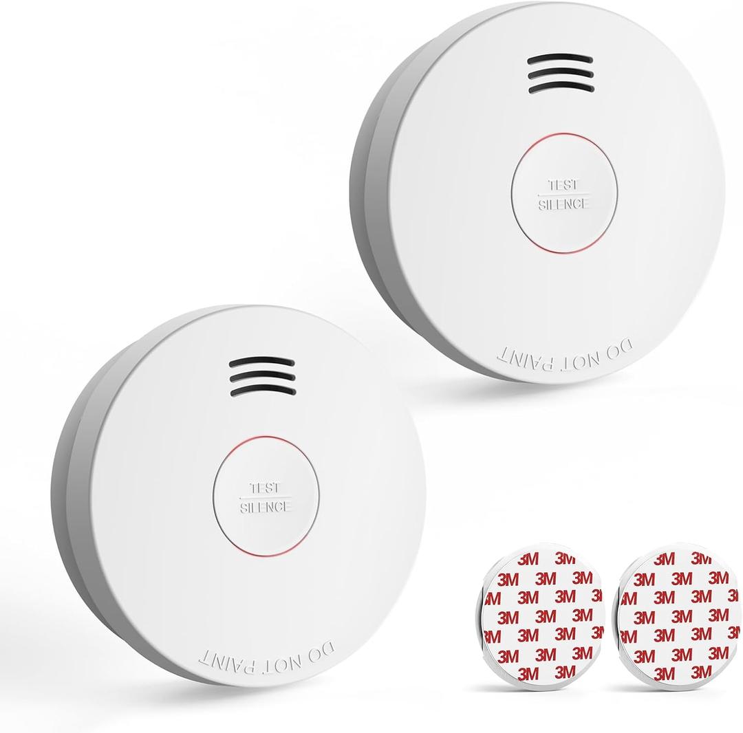 Jemay Smoke Detector with Battery Backup,Smoke Detectorwith Self-Check Function, 2 Packs