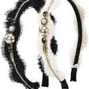 Sluxa Headbands for Women's Hair, Fashion Women Hair Accessories, Jeweled Beaded Black White Lace Headbands for Women