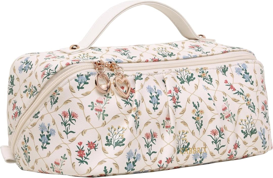 Cabbrix Makeup Bag, Large Capacity Cosmetic Bags for Women, Floral Design Makeup Bag Organizer Skincare, Brushes & Travel Essentials