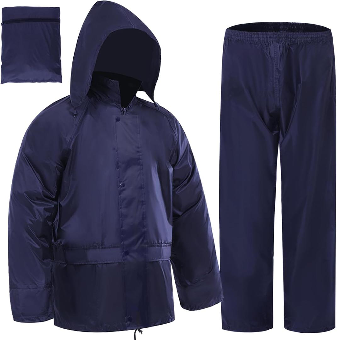 RainRider Rain Suits for Men Women Waterproof Lightweight Rain Gear Jacket Coat with Pants Workwear (Small, Navy)