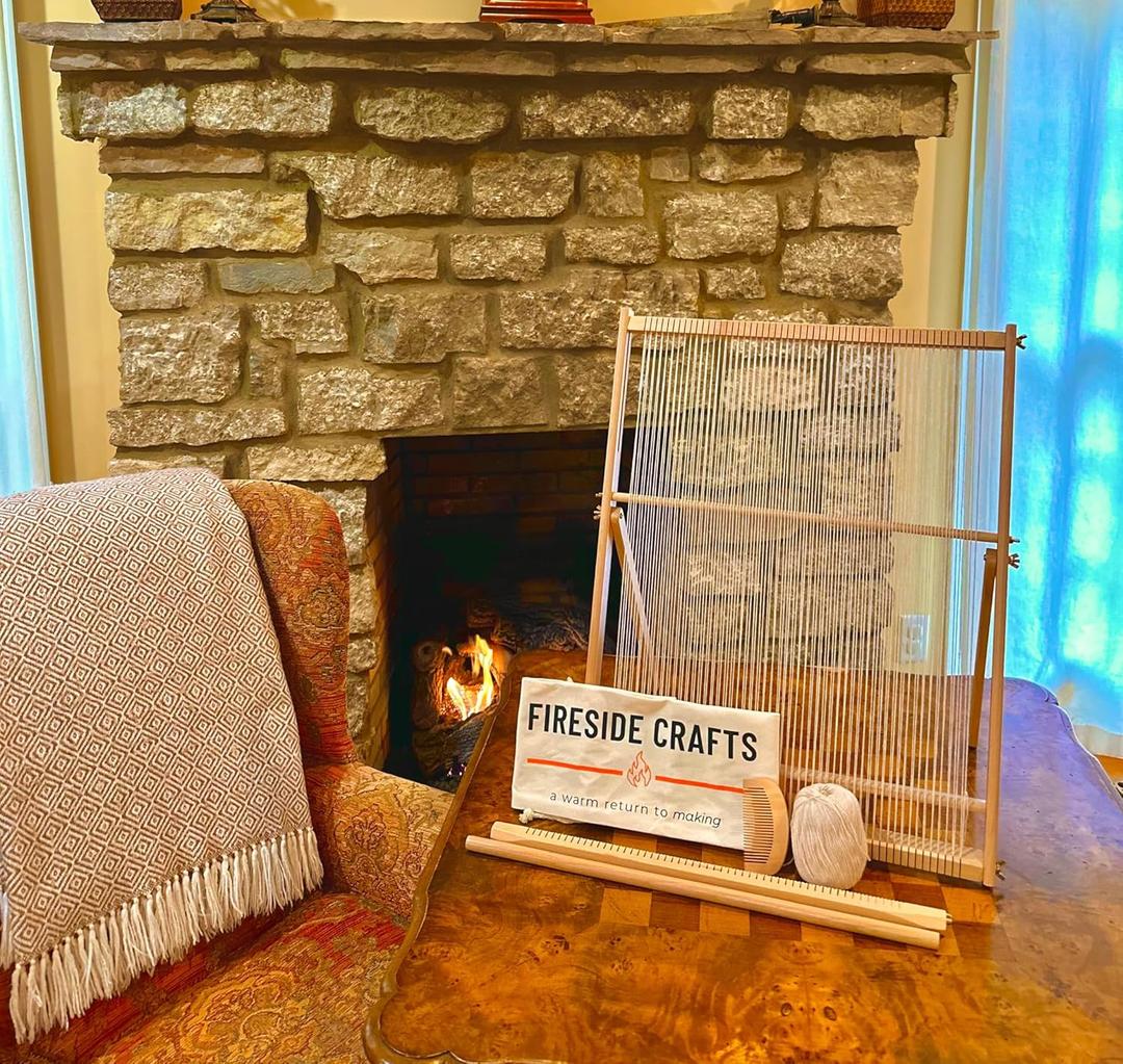 Fireside Crafts Solid Wood Table-top Weaving Loom, 25.2" H x 19.3" W Extra Large Frame, Solid Maple with Sturdy Metal fastenings, Comb, Shuttle, Hanging Rod, Weaving Loom for Aspiring hobbyists.